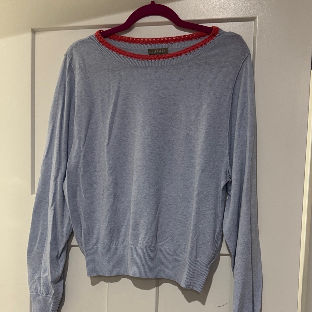 Lilla P Light Blue Sweater with Coral Trim